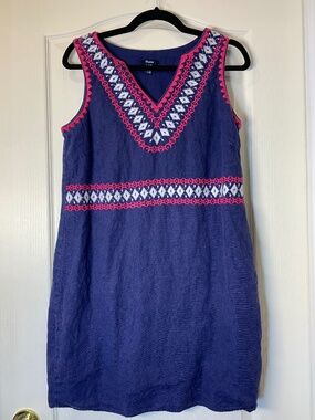 Hatley Linen Embroidered Summer Dress Blue Pink White Canadian Brand M